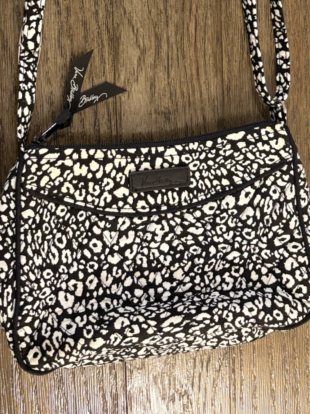 EUC [Vera Bradley] Little Crossbody in Black/White Camocat Shoulder Purse Bag - Picture 3 of 11